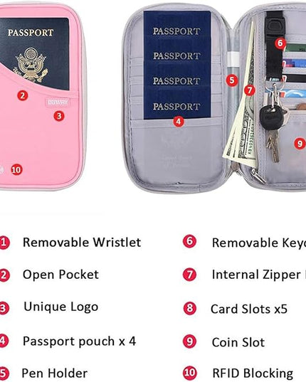 defway Passport Holder Travel Wallet - Family Passport Holder of 4, RFID Blocking Passport Wallet for Men Women, Travel Essentials for Flying (Pink)