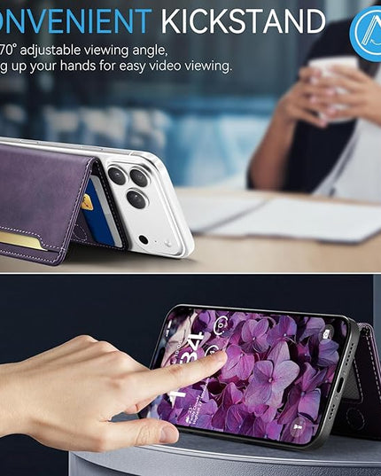 Vinich for MagSafe Wallet Magnetic RFID Blocking Card Holder Compatible with MagSafe Phones and Cases, Strong Magnet Minimalist Phone Wallet for iPhone 17/16/15/14/13/12/ Pro/Max/Plus, Vintage Purple