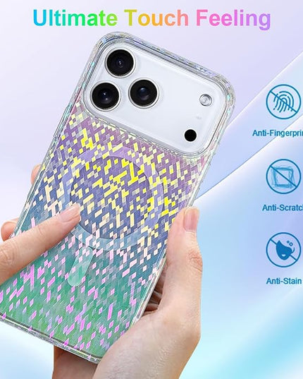 Glitter Case for iPhone 17 Pro Case for Women Girls [Compatible with Magsafe] Clear Cute Girly Aesthetic Colorful Iridescent Rainbow Sparkly Sparkle Bling Magnetic Protective Phone Cover