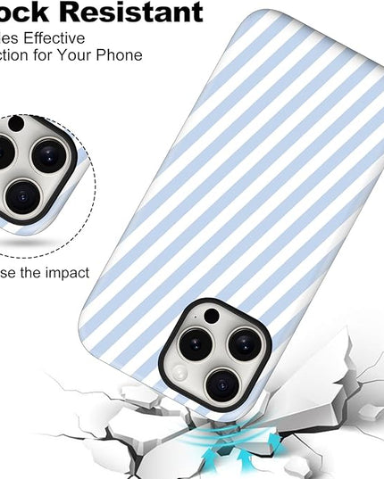 Magnetic for iPhone 16 Pro Max Case Cute Diagonal Stripes Phone Case, Shockproof Slim TPU and Hard PC Protective Phone Cover Compatible with MagSafe Designed for Women Girls,Blue