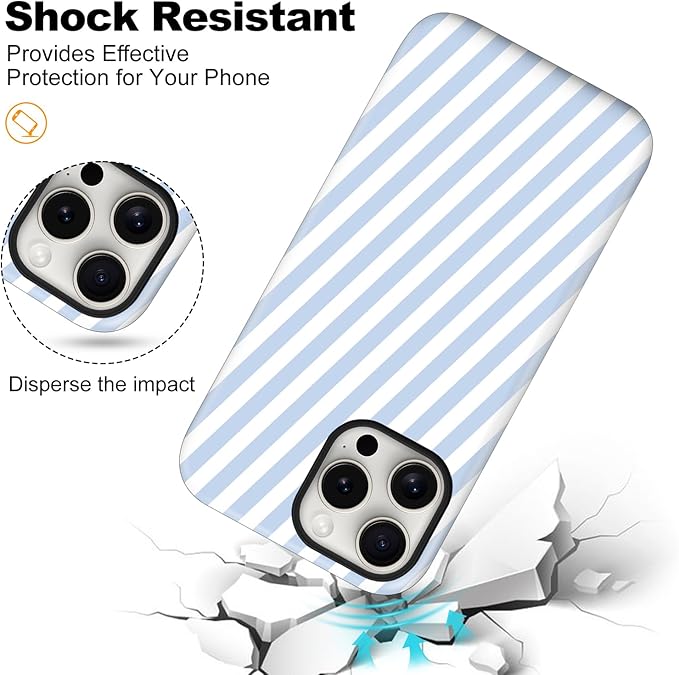 Magnetic for iPhone 14 Pro Max Case Cute Diagonal Stripes Phone Case, Shockproof Slim TPU and Hard PC Protective Phone Cover Compatible with MagSafe Designed for Women Girls,Blue