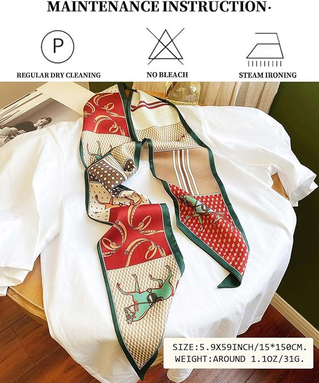 Head Scarf Purse Handle Neck Satin Hair Scarfs For Bag Lightweight Silky Long Thin Women's Fashion Scarves 59 * 5.9”