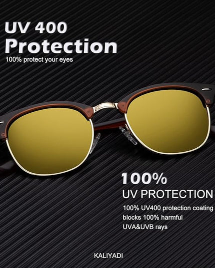 KALIYADI Polarized Sunglasses for Men and Women Semi-Rimless Frame Driving Sun glasses UV Blocking