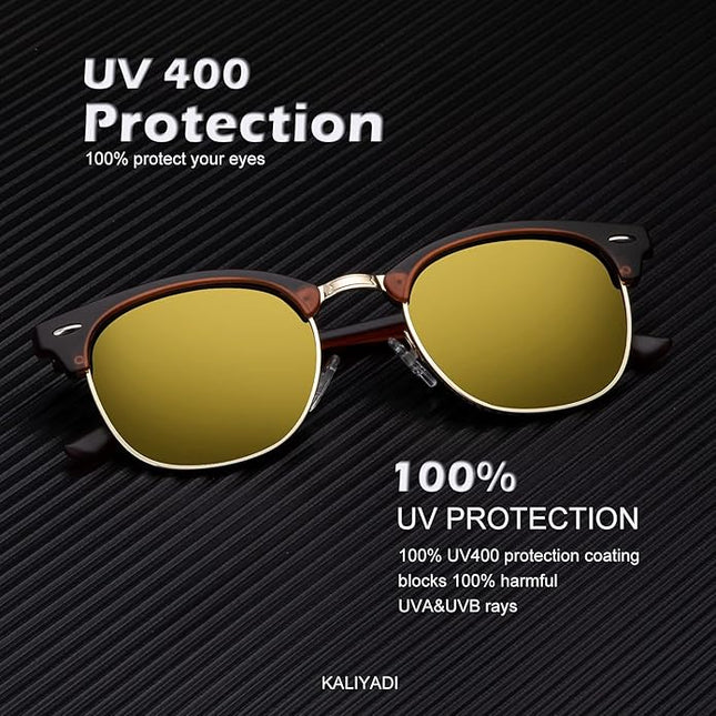 KALIYADI Polarized Sunglasses for Men and Women Semi-Rimless Frame Driving Sun glasses UV Blocking
