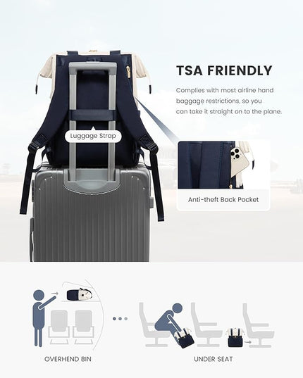 LOVEVOOK Laptop Backpack for Women, 15.6 Inch Work Laptop Bag with USB Port, Fashion Teacher Nurse Backpack Purse, Waterproof Travel Computer Backpack with Organizer Bag, 2PCS, Beige-Blue