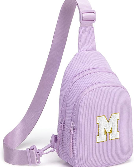 Viverte Small Corduroy Sling Bag Initial Crossbody Bag Fanny Pack for Girls Personalized Birthday Gifts for Teen Girls Gifts