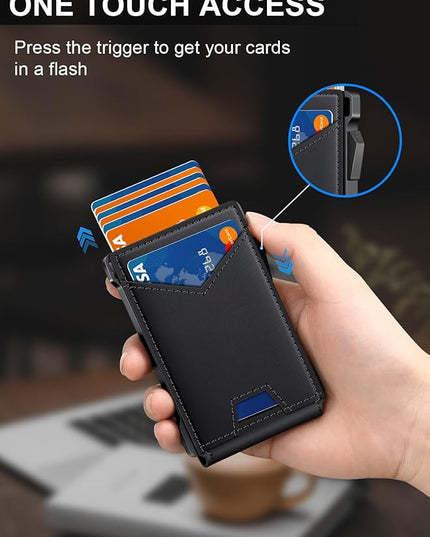 Wallet for Men RFID Wallet with 2 ID Windows & Money Clip, Slim Pop Up Card Holder for 10-12 Cards, Bifold Minimalist Smart Wallet for Front Pocket, Compact Metal Credit Card Holder, Gifts for Men