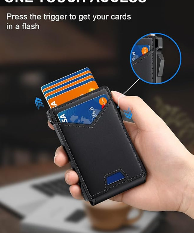 Wallet for Men RFID Wallet with 2 ID Windows & Money Clip, Slim Pop Up Card Holder for 10-12 Cards, Bifold Minimalist Smart Wallet for Front Pocket, Compact Metal Credit Card Holder, Gifts for Men
