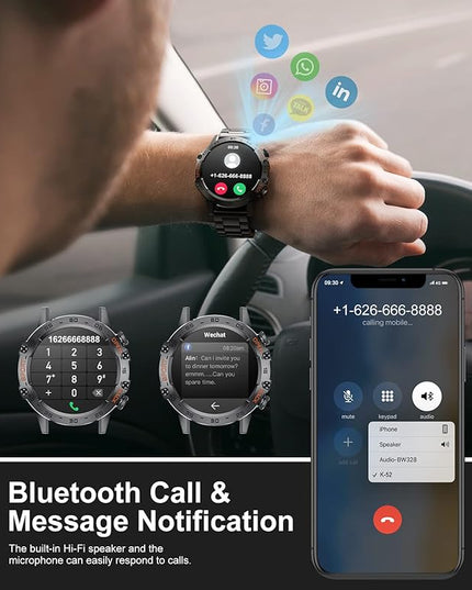 SUNKTA Military Smart Watch for Men(Answer/Dial Calls),5ATM Waterproof Fitness Watch,100 Sports Modes, with Blood Pressure/Heart Rate/SpO2 for Android/iOS,1.39''HD DIY Screen Smart Watch