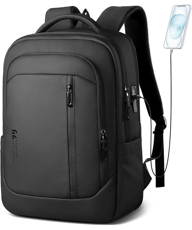 17 Inch Laptop Backpack for Travel, Business Laptops Backpack with USB Charging Port for Men/Women, Water Resistant Work Computer Backpack, Lightweight College Laptop Backpack Bag - Black