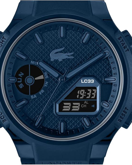 Lacoste LC33 Men's Analog-Digital Watch – TR90 Case, World Clock, Stopwatch, Alarm, Backlight, Textured Silicone Strap, Premium Fashion Timepiece - Gift for Him - 45mm