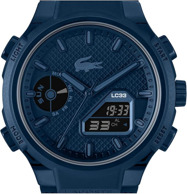 Lacoste LC33 Men's Analog-Digital Watch – TR90 Case, World Clock, Stopwatch, Alarm, Backlight, Textured Silicone Strap, Premium Fashion Timepiece - Gift for Him - 45mm