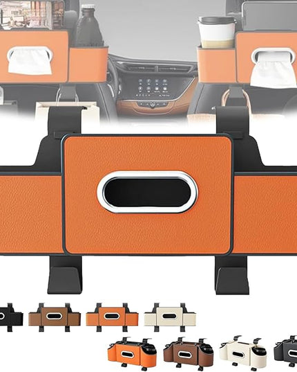3-in-1 Car Backseat Organizer–Keep Your Ride Clean Organized, Car Organizers and Storage Box Behind Seat, Multifunctional Hanging Cars Organizer and Storage Box with Cup Holder & Tissue Boxs (Orange)