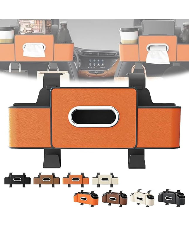 3-in-1 Car Backseat Organizer–Keep Your Ride Clean Organized, Car Organizers and Storage Box Behind Seat, Multifunctional Hanging Cars Organizer and Storage Box with Cup Holder & Tissue Boxs (Orange)