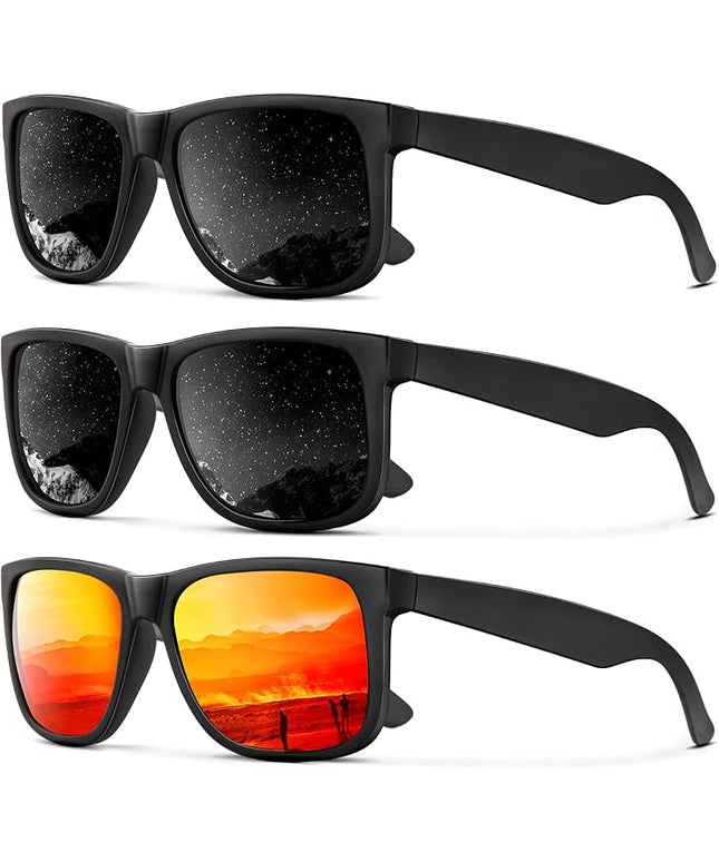 KALIYADI Sunglasses Men Polarized Sun glasses for Mens Womens Classic Matte Black Frame UV Protection 3pack