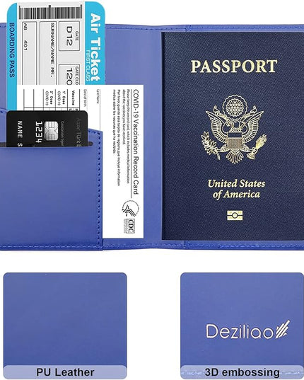 Deziliao Passport Wallet, Blue, Unisex, Faux Leather, Waterproof, Rfid Blocking, Slim, Lightweight, 20 Inch
