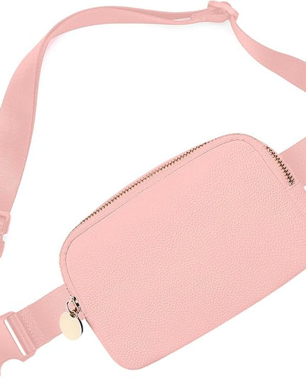 Pink Leather Belt Bag for Women – Stylish Crossbody Fanny Pack, Large Leather Waist Bag, Trendy Everywhere Belt Bag, Fashionable Cross Body Fanny Pack for Travel & Everyday Use