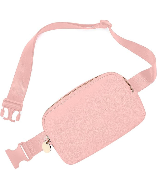 Pink Leather Belt Bag for Women – Stylish Crossbody Fanny Pack, Large Leather Waist Bag, Trendy Everywhere Belt Bag, Fashionable Cross Body Fanny Pack for Travel & Everyday Use