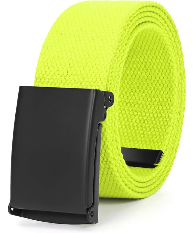 WHIPPY Canvas Web Belt Flip-Top Solid Black Military Buckle Fully Adjustable Mens Webbing Belts Cut To Fit