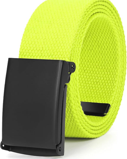 WHIPPY Canvas Web Belt Flip-Top Solid Black Military Buckle Fully Adjustable Mens Webbing Belts Cut To Fit