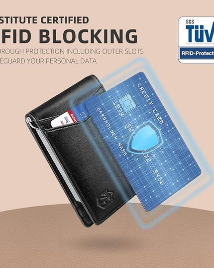 Zitahli Wallet for Men-6 Slots ID Window-Mens Wallets-Slim Wallet Classic Spring Money Clip RFID Blocking-Gift for Men