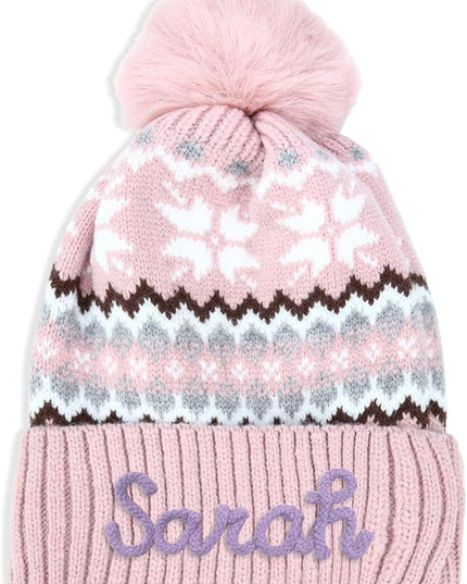 Personalized Beanie for Women Custom Knit with Name, Winter Hat with Pom Pom, Soft Lined Warm Hat, Birthday Gift