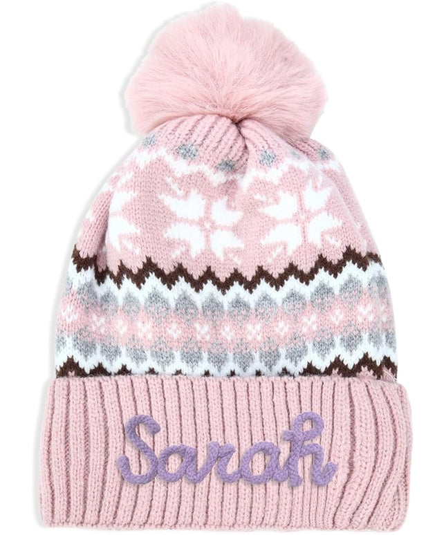 Personalized Beanie for Women Custom Knit with Name, Winter Hat with Pom Pom, Soft Lined Warm Hat, Birthday Gift