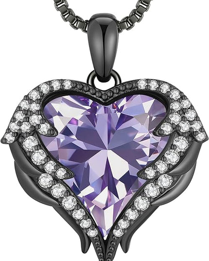 CDE Christmas Gifts for Women Angel Wings Necklace for Women with Birthstone, Love Heart Silver Tone/Gold Tone Pendant, Ideal Anniversary or Birthday Jewelry Gifts for Wife Girlfriend Her