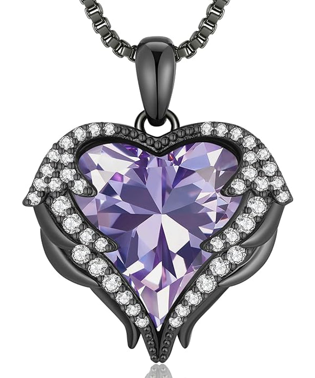 CDE Christmas Gifts for Women Angel Wings Necklace for Women with Birthstone, Love Heart Silver Tone/Gold Tone Pendant, Ideal Anniversary or Birthday Jewelry Gifts for Wife Girlfriend Her