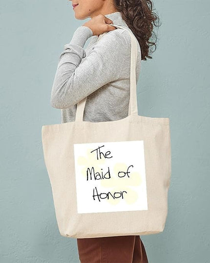 CafePress Yellow Flowers Maid of Honor Tote Bag Reusable Natural Beige Canvas Shopping Bag