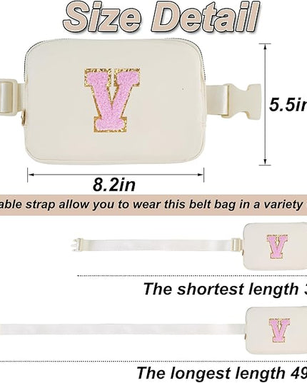 Uygafly Personalized Belt Bag for Women Girls - Fashion Mini Waist Packs with Adjustable Strap - Trendy Travel Fanny Pack Crossbody Bags with Initial Letter - Teen Gifts | Cream,V