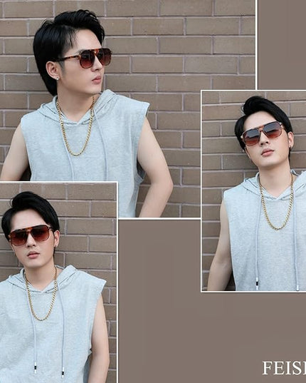 FEISEDY Retro Square Aviator Sunglasses Women Men 70s Vintage Trendy Plastic Frame Sun Glasses B2835