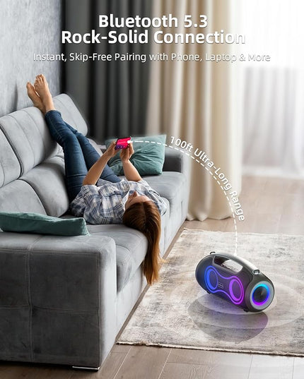 Portable Bluetooth Speaker Wireless, 180W Max Loud Waterproof Speakers, Bass Boost Boom Box for Party and Outdoor, w/2*Subwoofer, 2*Tweeter, DSP, IP65, 24H, TWS, TF, USB, AUX