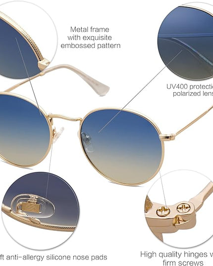 SOJOS Small Round Polarized Sunglasses for Women Men Classic Vintage Retro Shades UV400 SJ1014