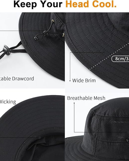 Home Prefer UPF50+ Mens Sun Hat Wide Brim Womens UV Protection Beach Bucket Hat for Fishing Hiking Snap Up Cowboy Hat