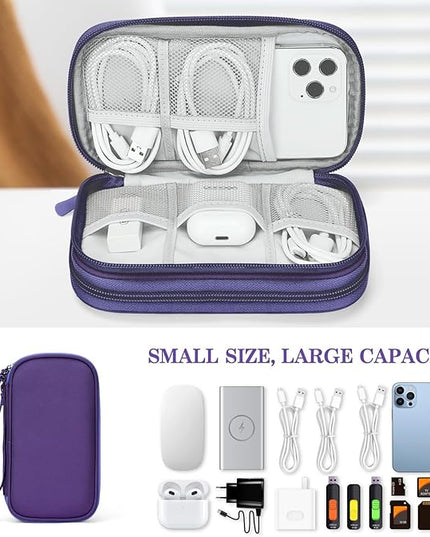 FYY Electronic Organizer, Travel Cable Organizer Bag Pouch Electronic Accessories Carry Case Portable Waterproof Double Layers All-in-One Storage Bag for Cable, Cord, Charger, Phone, Earphone Purple