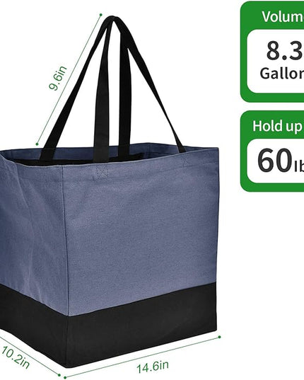 Canvas Reusable Grocery Bags Heavy Duty, 8.3 gal Foldable Large Tote Bag with Handles, Holds 60 lbs Canvas Shopping Bags, 3 Pack