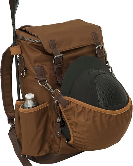 Grand Prix Deluxe Equestrian Backpack, Water-Repellent Riding Gear Bag with Boot Compartment and Organizer Pockets, Brown