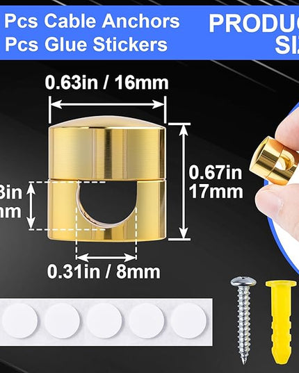 5 Sets Charger Holders for Cords, Gold Adjustable Cable Anchor Holders, Adhesive Metal Cord Clips, Cable Management Wire Organizers for Desk, Office, Nightstand