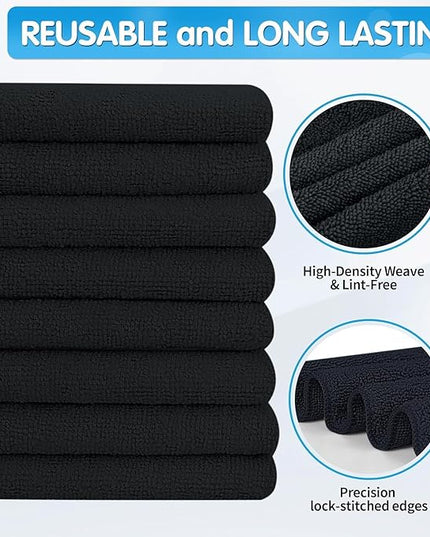 FIXSMITH Black Microfiber Cleaning Cloth -Pack of 12, Highly Absorbent Cleaning Rags, 16"X12" All Purpose Cleaning Towels for Housekeeping, Kitchen, Car, Lint Free and Reusable Microfiber Towels