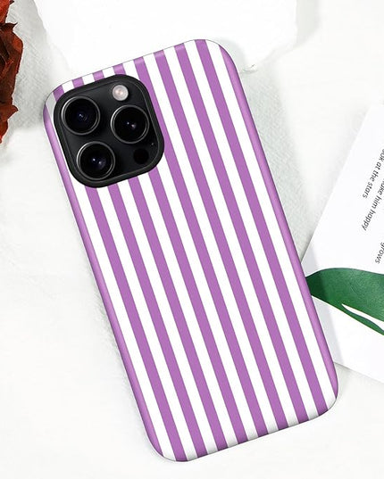 Magnetic for iPhone 13/14 Case Cute Stripes Phone Case, Shockproof Slim TPU and Hard PC Protective Phone Cover Compatible with MagSafe Designed for Women Girls, Purple