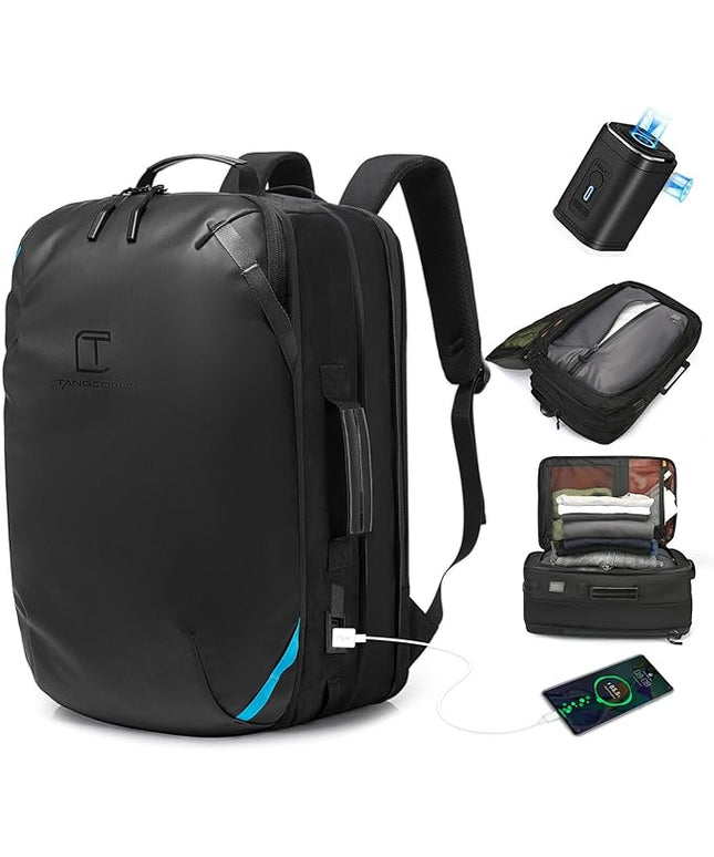 Vacuum Compression Backpack with Pump, Extra Large Capacity 45L Expandable Travel Backpack, Water Resistant 17.3" Laptop Backpack with USB Charging Port for Men & Women