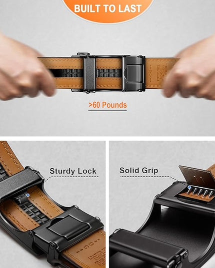 KEMISANT Men Belt 2 Pack, Leather Ratchet Belt Easy Click Slide For Men 1 3/8",Cut for Fit