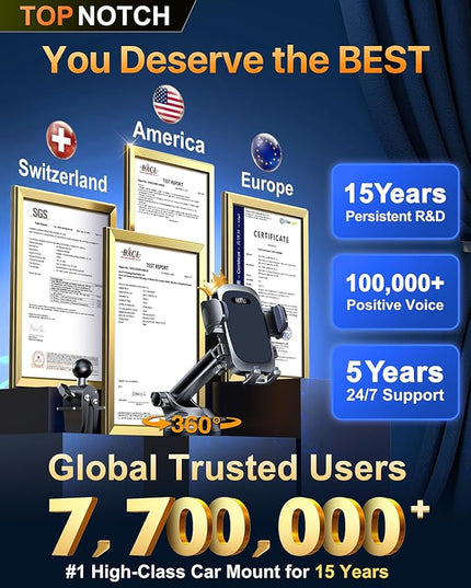 2026 Ultimate Best【True Military-Grade & Safety Cert】Car Phone Holder【Upgraded 360 Rotation & 100+LBS Strongest Suction】5-in-1 Truck Windshield Dashboard Vent Mount Stand for iPhone Android,Deep Black