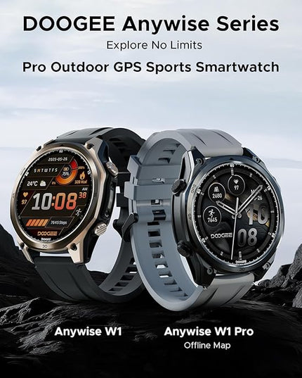 DOOGEE Anywise W1 Pro Mens Smart Watch, 5ATM Dual-Band GPS Offline Maps,1.43'' Fitness Smartwatches for Android Phone/iPhone Compatible,170+ Sports Modes, Answer/Make Calls/18 Days Battery/2 Strap