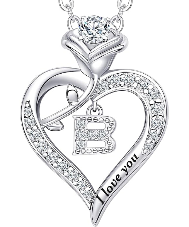 Rose Heart Pendant Necklace Gifts for Wife, Engraved 'I love you' Gift for Wife Girlfriend, Anniversary Birthday Eternity Jewelry Present for Women, Moissanite Necklace Gift for Her
