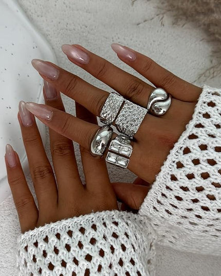 Rings for Women Adjustable Chunky Rings Set Vintage Wide Colorful Flower Stackable Ring for Women Thick Statement Ring Chunky Jewlery