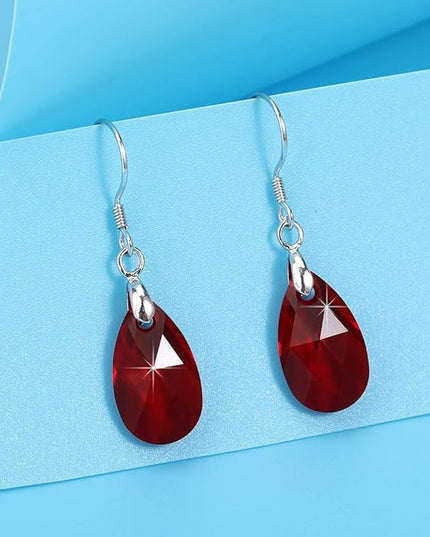 Teardrop Austrian Crystal Drop Dangle Earrings for Women 925 Sterling Silver Hook Hypoallergenic Jewelry