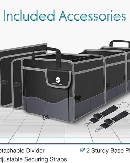 Trunk Organizer with Cooler, Collapsible Trunk Storage Container with Non Slip Bottom Strips, Large Multi-Compartment Waterproof Car Trunk Organizer Groceries for Vehicle Sedan, Suv, Truck,Van(Black)