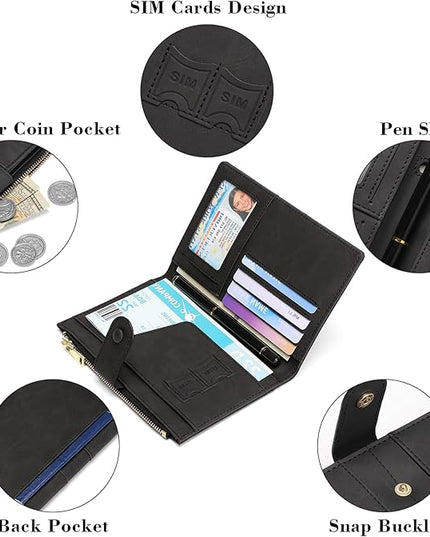 RFID Blocking Leather Passport Wallet Cover Case with Pen and Card Slots Travel Wallet for Women/Men Travel Must Haves Accessories